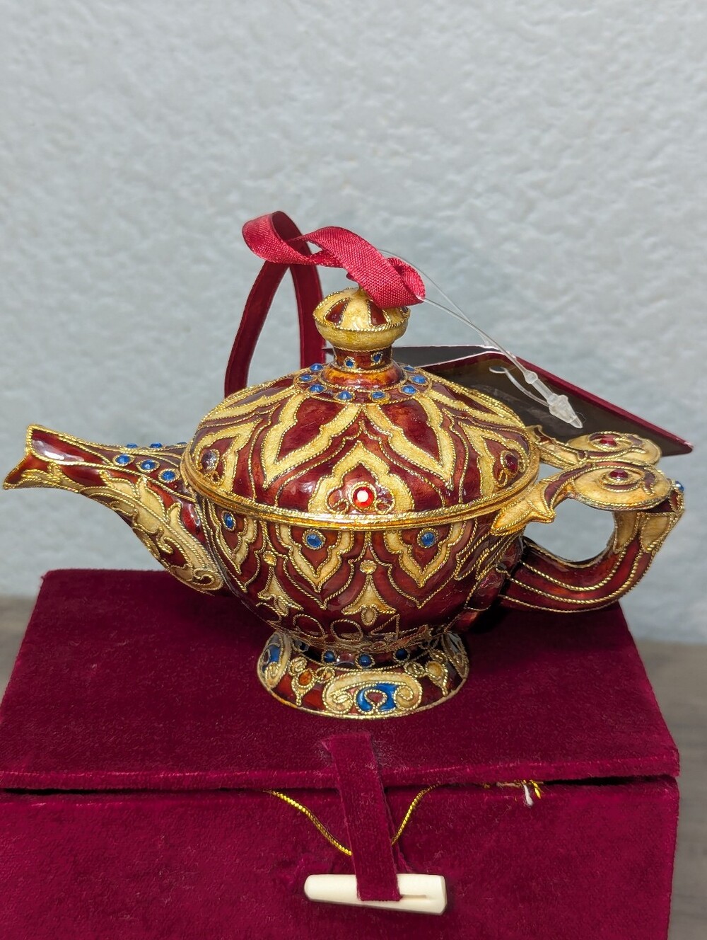 Cloisonne Enamel Red Gold Genie Lamp Christmas Ornament Dillards 2004